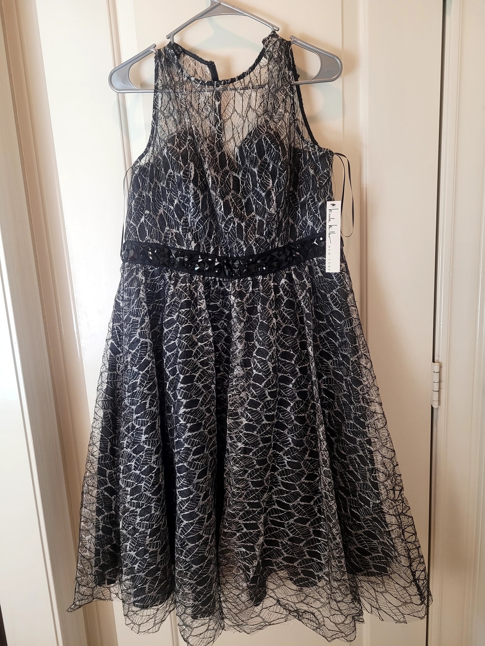 Nicole Miller Girl's Black Dress with Beige Lace Overlay